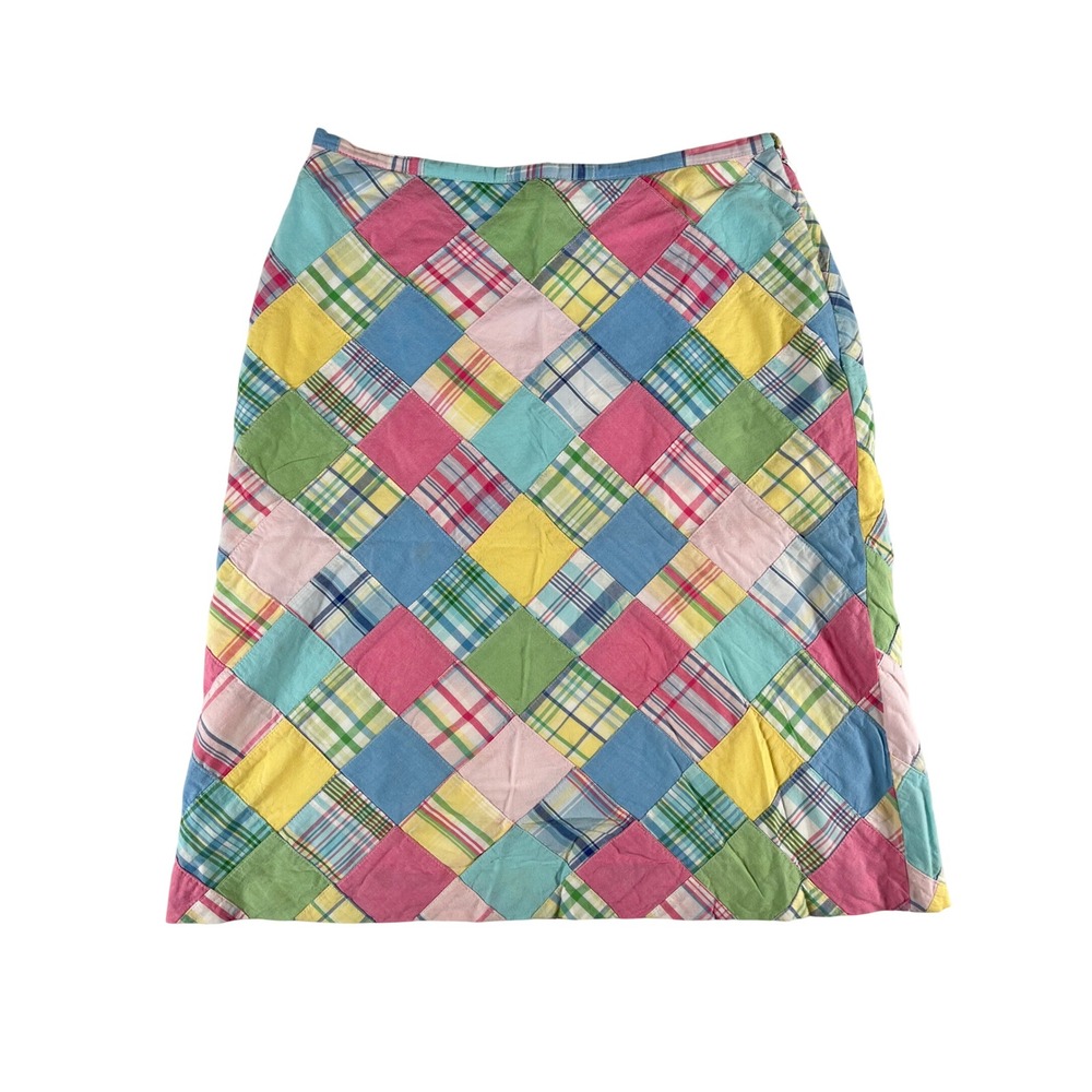 Brooks Brothers 346 Womens Pastel Madras Patchwork Cotton A-Line Skirt Size 2